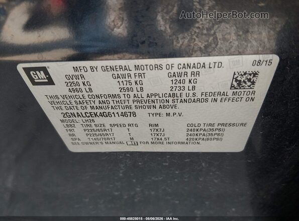 2GNALCEK4G6114678 2016 CHEVROLET EQUINOX Black Vista del compartimento del motor