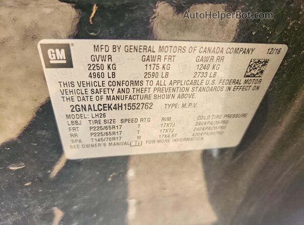 2GNALCEK4H1552762 2017 CHEVROLET EQUINOX Black Вид наклейки з VIN-кодом