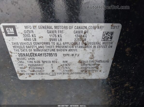 2GNALCEK4H1578519 2017 CHEVROLET EQUINOX Black Շարժիչի բաժամունքի տեսք