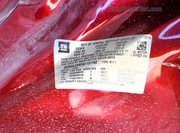 2GNALCEK5G1121152 2016 CHEVROLET EQUINOX Red 