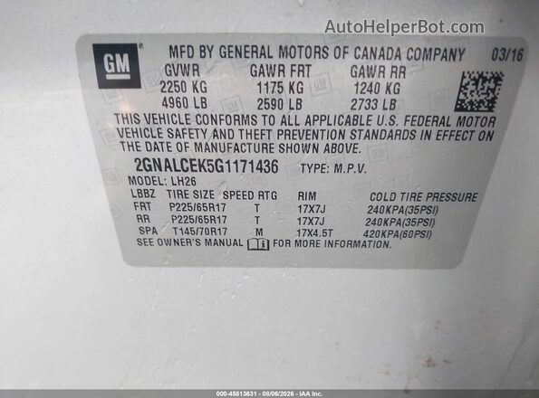2GNALCEK5G1171436 2016 CHEVROLET EQUINOX Silver Widok komory silnika