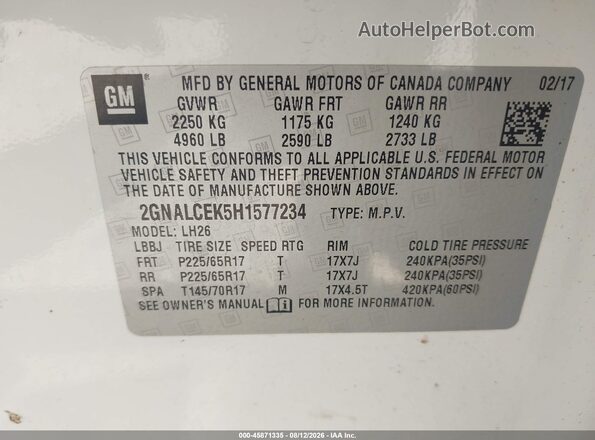 2GNALCEK5H1577234 2017 CHEVROLET EQUINOX Белый Вид подкапотного пространства