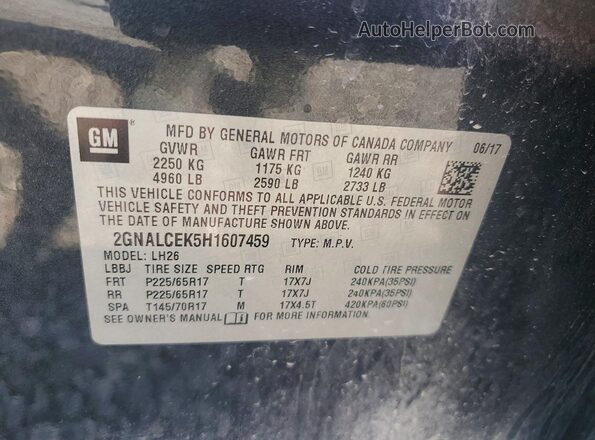 2GNALCEK5H1607459 2017 CHEVROLET EQUINOX Gray Вид наклейки з VIN-кодом