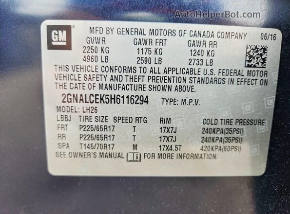 2GNALCEK5H6116294 2017 CHEVROLET EQUINOX Blue Շարժիչի բաժամունքի տեսք