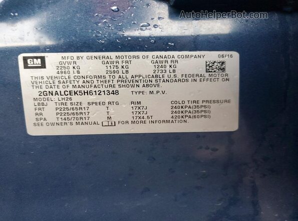 2GNALCEK5H6121348 2017 CHEVROLET EQUINOX Blue VIN sticker view