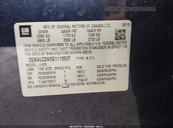 2GNALCEK6G1118597 2016 CHEVROLET EQUINOX Blue Widok komory silnika