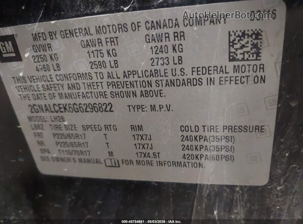 2GNALCEK6G6296822 2016 CHEVROLET EQUINOX Черный Вид подкапотного пространства