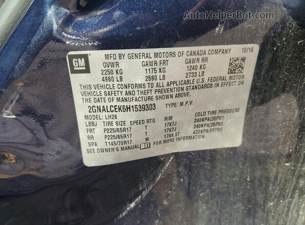 2GNALCEK6H1539303 2017 CHEVROLET EQUINOX Blue Вид підкапотного простору