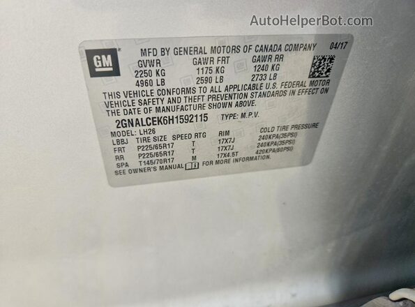 2GNALCEK6H1592115 2017 CHEVROLET EQUINOX Silver Engine compartment view