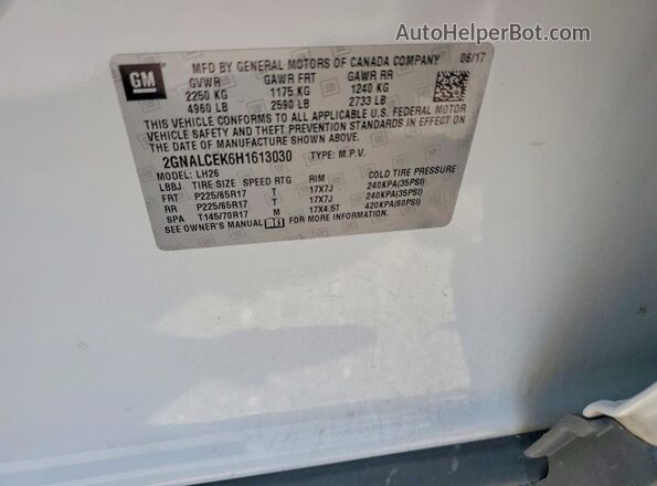 2GNALCEK6H1613030 2017 CHEVROLET EQUINOX White ძრავის განყოფილების ხედი