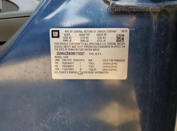 2GNALCEK6H6115557 2017 CHEVROLET EQUINOX Blue VIN კოდის სტიკერის ხედი