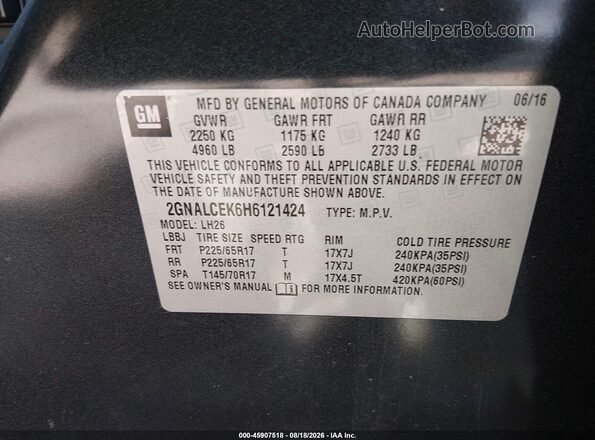 2GNALCEK6H6121424 2017 CHEVROLET EQUINOX Gray Widok komory silnika