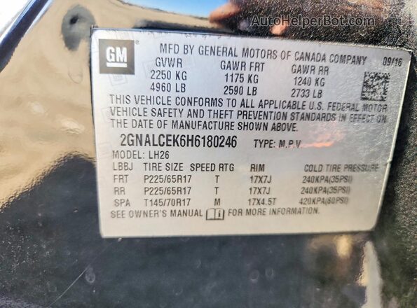 2GNALCEK6H6180246 2017 CHEVROLET EQUINOX Black Vista del compartimento del motor