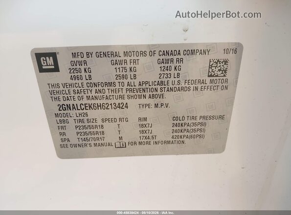 2GNALCEK6H6213424 2017 CHEVROLET EQUINOX White Вид підкапотного простору