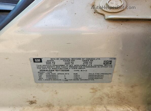 2GNALCEK7G1132038 2016 CHEVROLET EQUINOX Tan VIN sticker view