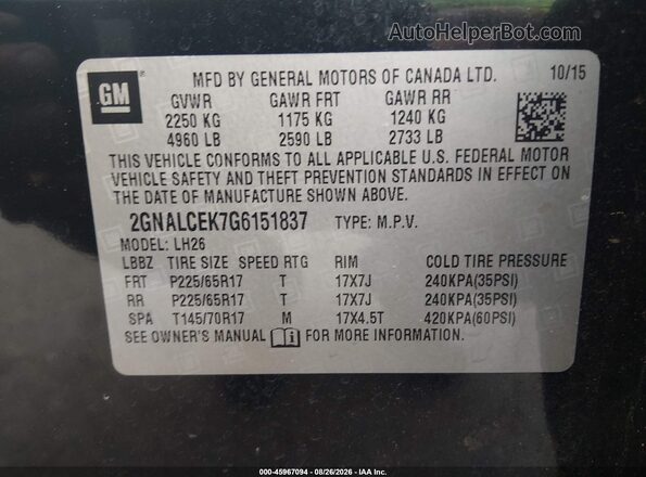 2GNALCEK7G6151837 2016 CHEVROLET EQUINOX Black Engine compartment view