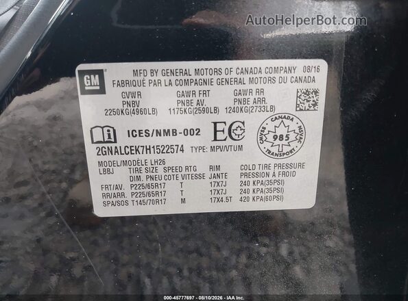 2GNALCEK7H1522574 2017 CHEVROLET EQUINOX Black Engine compartment view