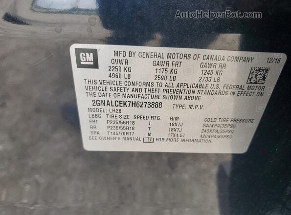 2GNALCEK7H6273888 2017 CHEVROLET EQUINOX Black Вид наклейки з VIN-кодом