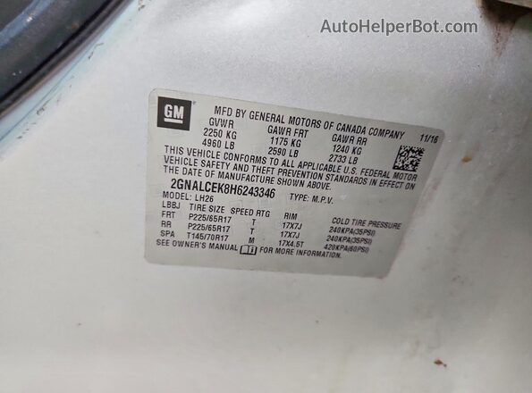 2GNALCEK8H6243346 2017 CHEVROLET EQUINOX White Vista de la etiqueta del VIN