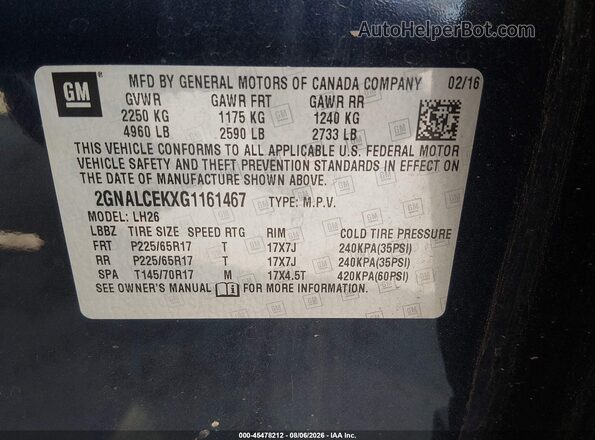 2GNALCEKXG1161467 2016 CHEVROLET EQUINOX Blue ძრავის განყოფილების ხედი