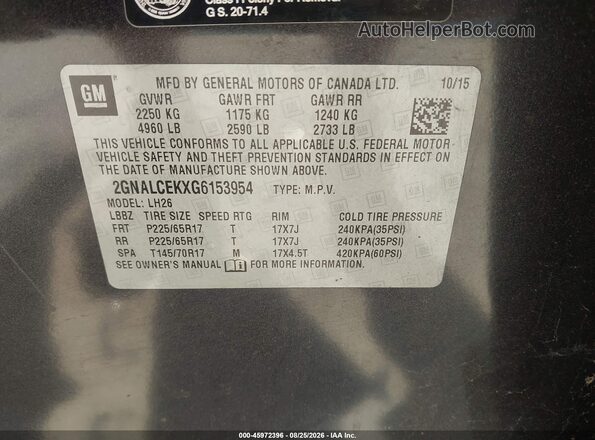 2GNALCEKXG6153954 2016 CHEVROLET EQUINOX Gray Vista del compartimento del motor