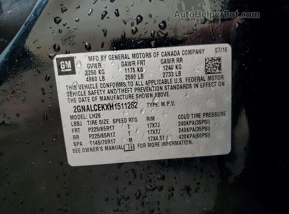 2GNALCEKXH1511262 2017 CHEVROLET EQUINOX Black Widok wnętrza 360 stopni