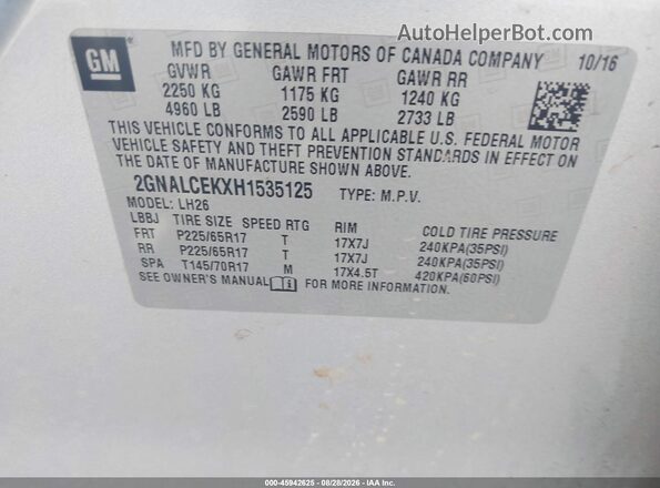 2GNALCEKXH1535125 2017 CHEVROLET EQUINOX Silver Engine compartment view