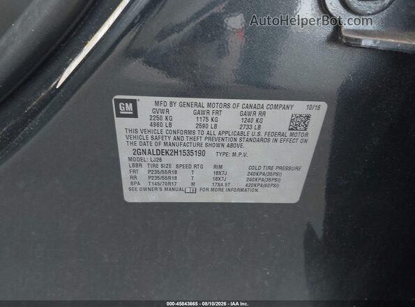 2GNALDEK2H1535190 2017 CHEVROLET EQUINOX Gray Widok komory silnika