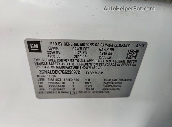 2GNALDEK7G6228972 2016 CHEVROLET EQUINOX White Vista interior de 360 grados