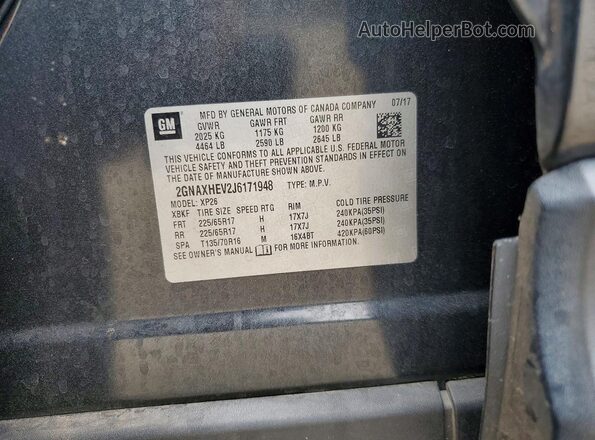 2GNAXHEV2J6171948 2018 CHEVROLET EQUINOX Charcoal Widok naklejki z numerem VIN