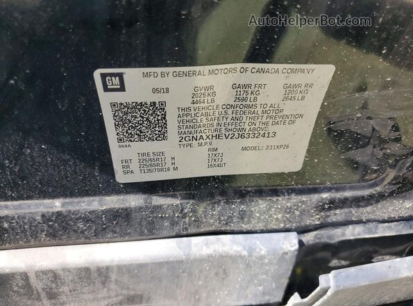 2GNAXHEV2J6332413 2018 CHEVROLET EQUINOX Black Вид наклейки з VIN-кодом