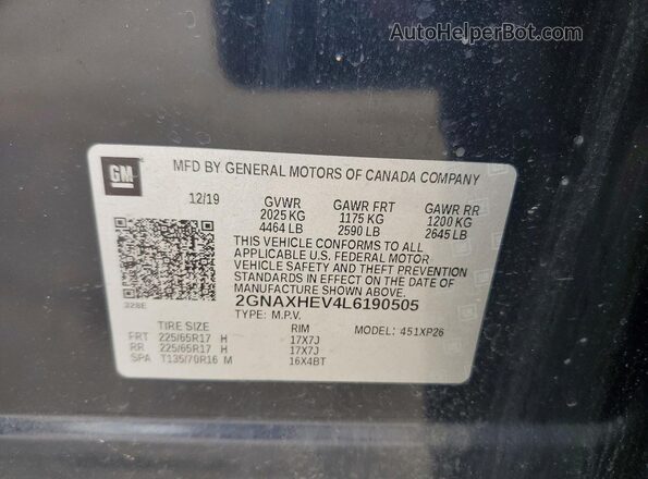 2GNAXHEV4L6190505 2020 CHEVROLET EQUINOX Black Vista de la etiqueta del VIN