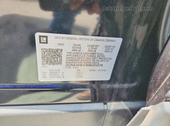 2GNAXHEV4M6101078 2021 CHEVROLET EQUINOX Black VIN կոդի պիտակի տեսք
