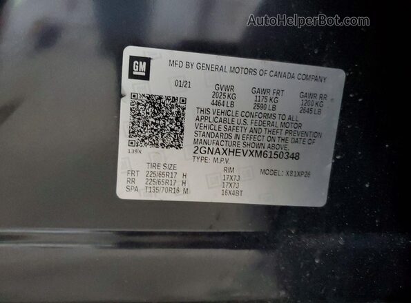2GNAXHEVXM6150348 2021 CHEVROLET EQUINOX Charcoal Vista interior de 360 grados
