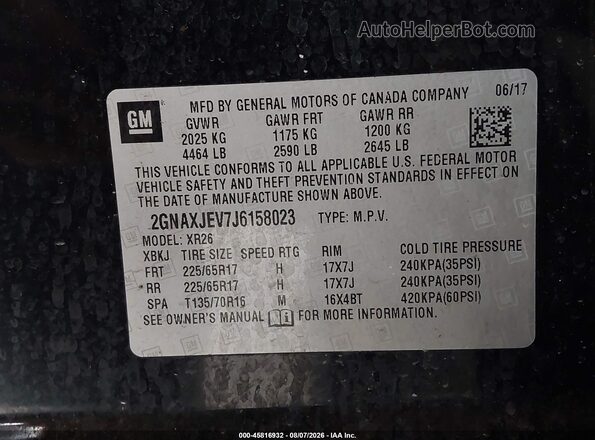 2GNAXJEV7J6158023 2018 CHEVROLET EQUINOX Black Շարժիչի բաժամունքի տեսք