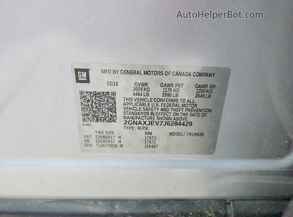 2GNAXJEV7J6284429 2018 CHEVROLET EQUINOX Silver Widok komory silnika