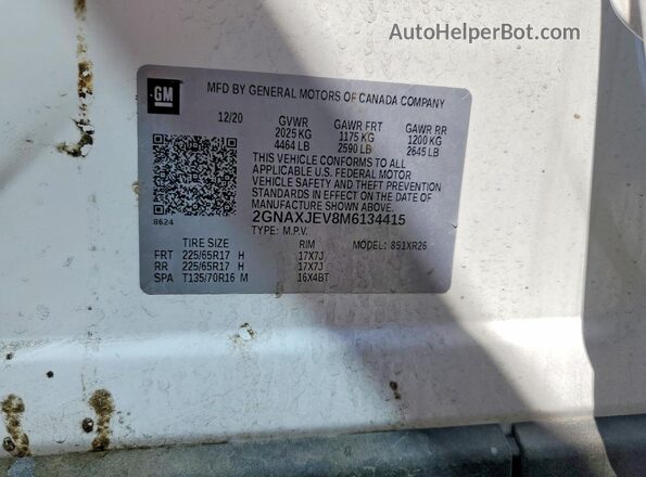 2GNAXJEV8M6134415 2021 CHEVROLET EQUINOX White ძრავის განყოფილების ხედი