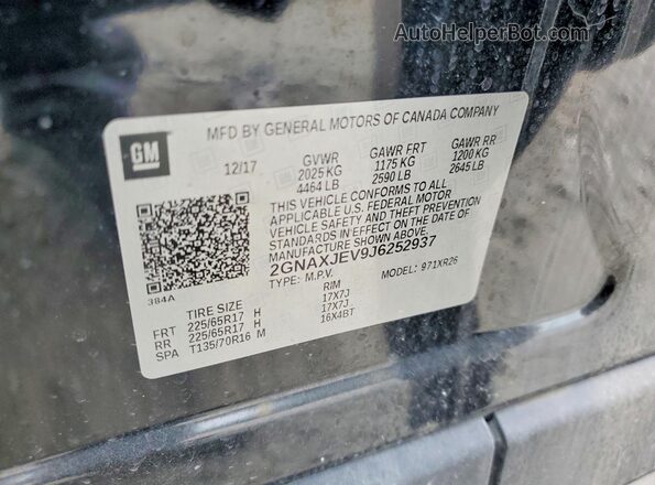 2GNAXJEV9J6252937 2018 CHEVROLET EQUINOX Black VIN კოდის სტიკერის ხედი
