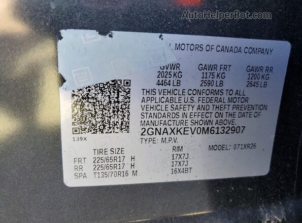 2GNAXKEV0M6132907 2021 CHEVROLET EQUINOX Black Вид наклейки з VIN-кодом