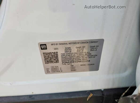 2GNAXKEV2N6111154 2022 CHEVROLET EQUINOX White Շարժիչի բաժամունքի տեսք