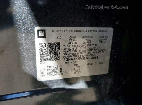 2GNAXKEV3L6188063 2020 CHEVROLET EQUINOX Black Շարժիչի բաժամունքի տեսք