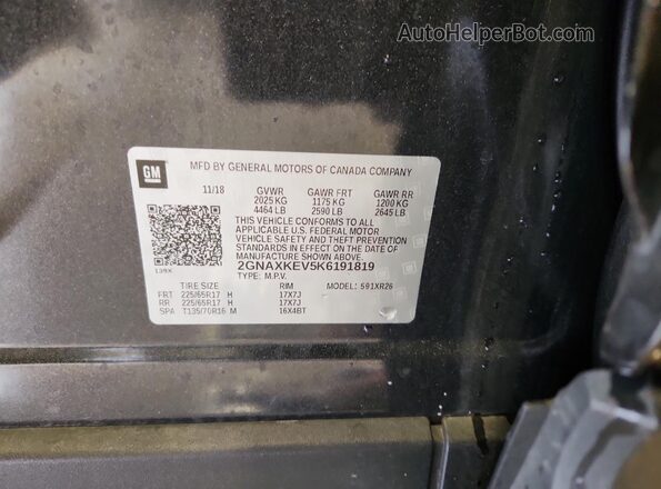 2GNAXKEV5K6191819 2019 CHEVROLET EQUINOX Charcoal Vista de la etiqueta del VIN