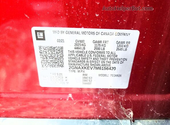 2GNAXKEV7M6156430 2021 CHEVROLET EQUINOX Red VIN sticker view