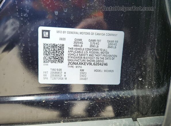 2GNAXKEV9L6284246 2020 CHEVROLET EQUINOX Black VIN კოდის სტიკერის ხედი
