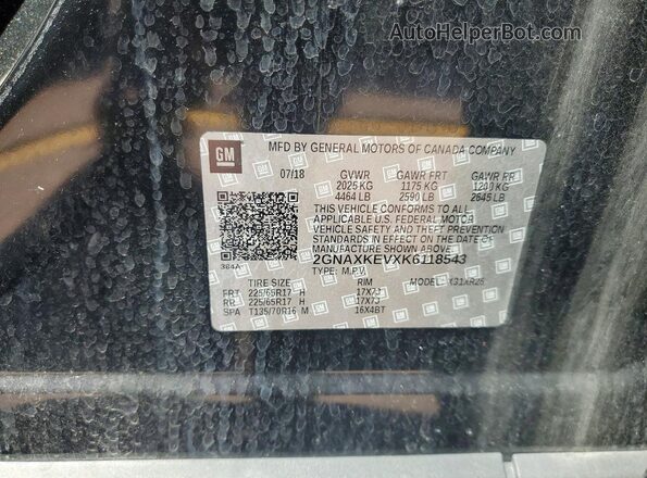 2GNAXKEVXK6118543 2019 CHEVROLET EQUINOX Black VIN կոդի պիտակի տեսք