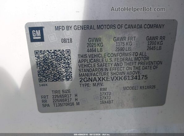 2GNAXKEVXK6134175 2019 CHEVROLET EQUINOX Белый Вид подкапотного пространства
