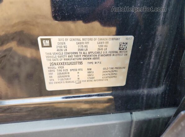 2GNAXKEX0J6207795 2018 CHEVROLET EQUINOX Black Вид наклейки з VIN-кодом