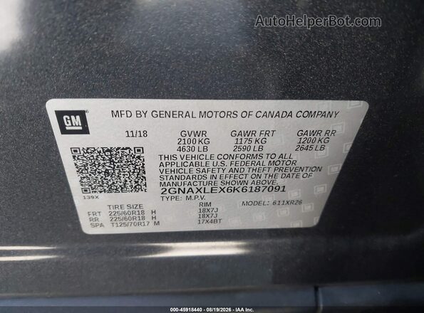 2GNAXLEX6K6187091 2019 CHEVROLET EQUINOX Gray Շարժիչի բաժամունքի տեսք