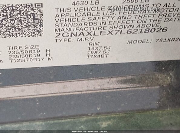 2GNAXLEX7L6218026 2020 CHEVROLET EQUINOX Серый Вид подкапотного пространства