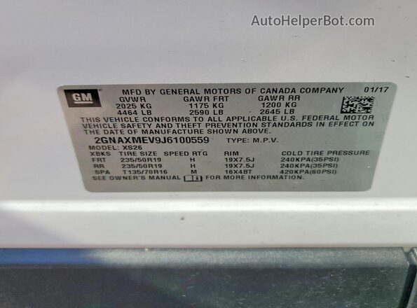 2GNAXMEV9J6100559 2018 CHEVROLET EQUINOX Белый Вид подкапотного пространства